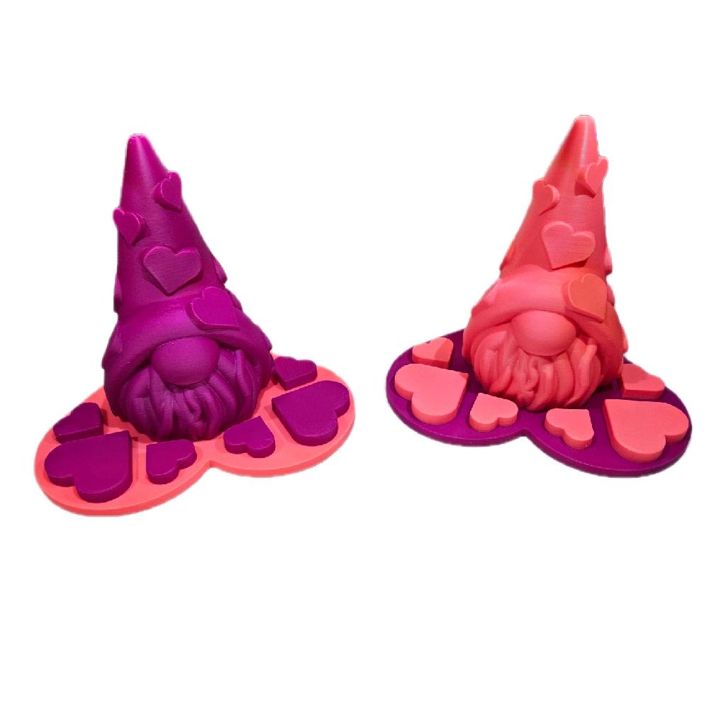 Valentine’s Gonk – 3D Printed Ornament & Adorable! Decor Smooth - Valentine’s Gonk 3D printed in deep and light pink, sitting on a heart-shaped base. A cute love gnome ornament and perfect Valentine’s Day gift or romantic shelf décor. 💖🎩